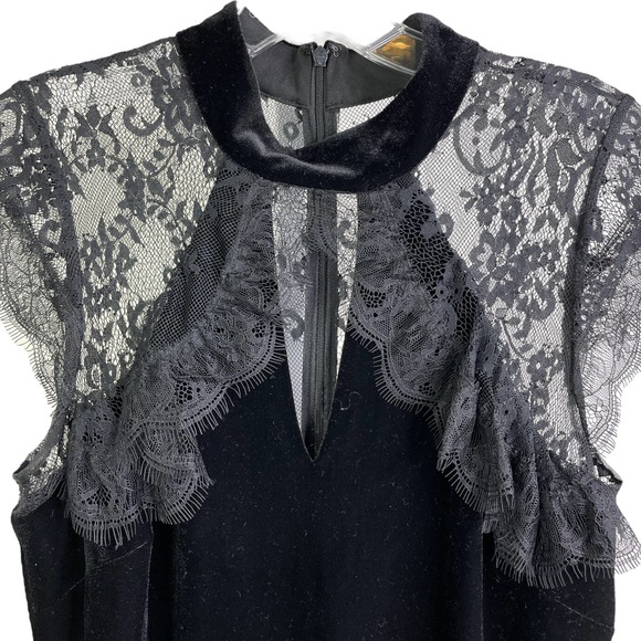 White House Black Market Women's Dress Veridian Sexy Black Lace Veiling Velvet 6 - Picture 3 of 11